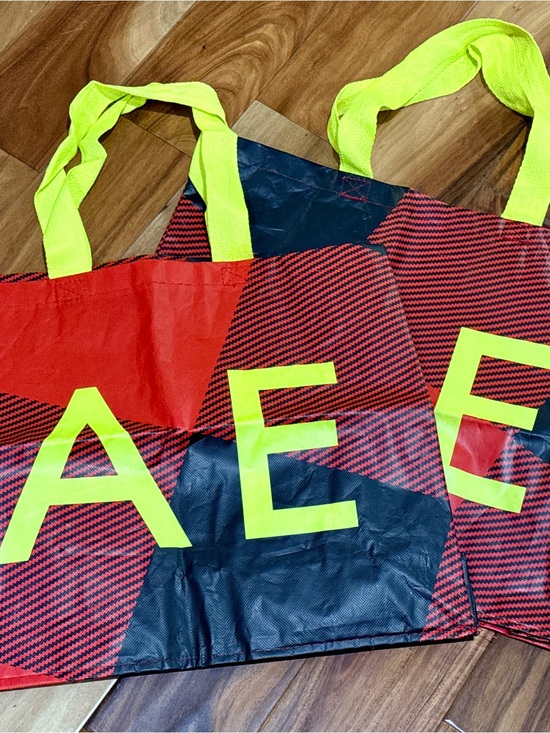 American Eagle Outfitters Handbags - American Eagle Outfitters Red & Black Checker Tote with Neon Yellow Handles